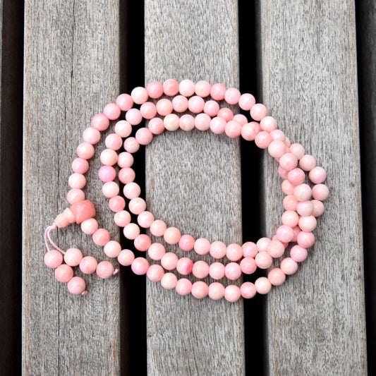 6 mm 108 beads Queen Conch Bracelet - 3 Wraps Stretchy Long Bracelet
