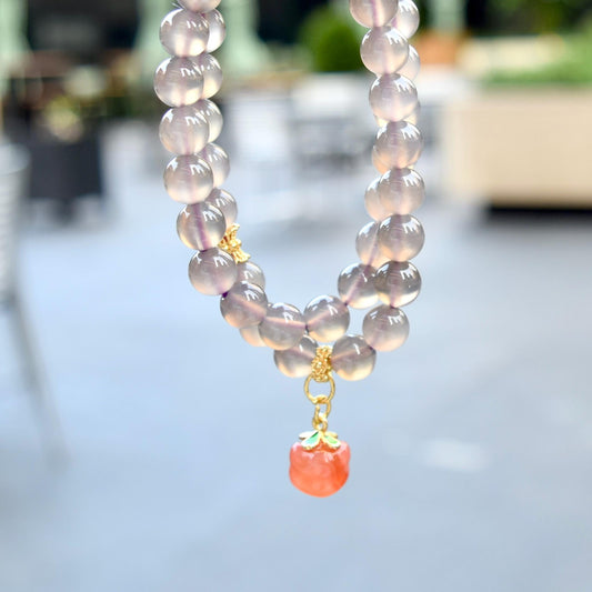 8 mm Gray Purple Agate Beaded 2 Wraps Bracelet - Persimmon Charm