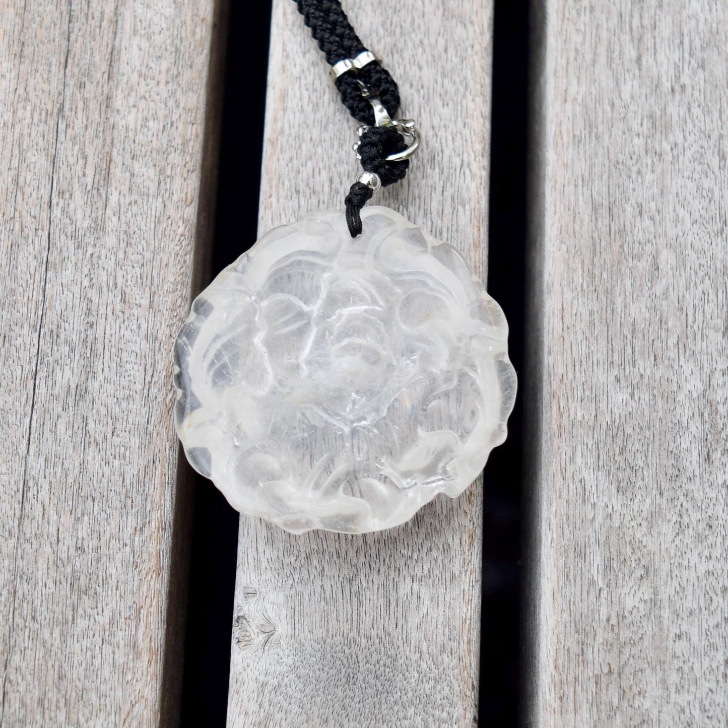Clear Quartz Large Peony Pendant Necklace