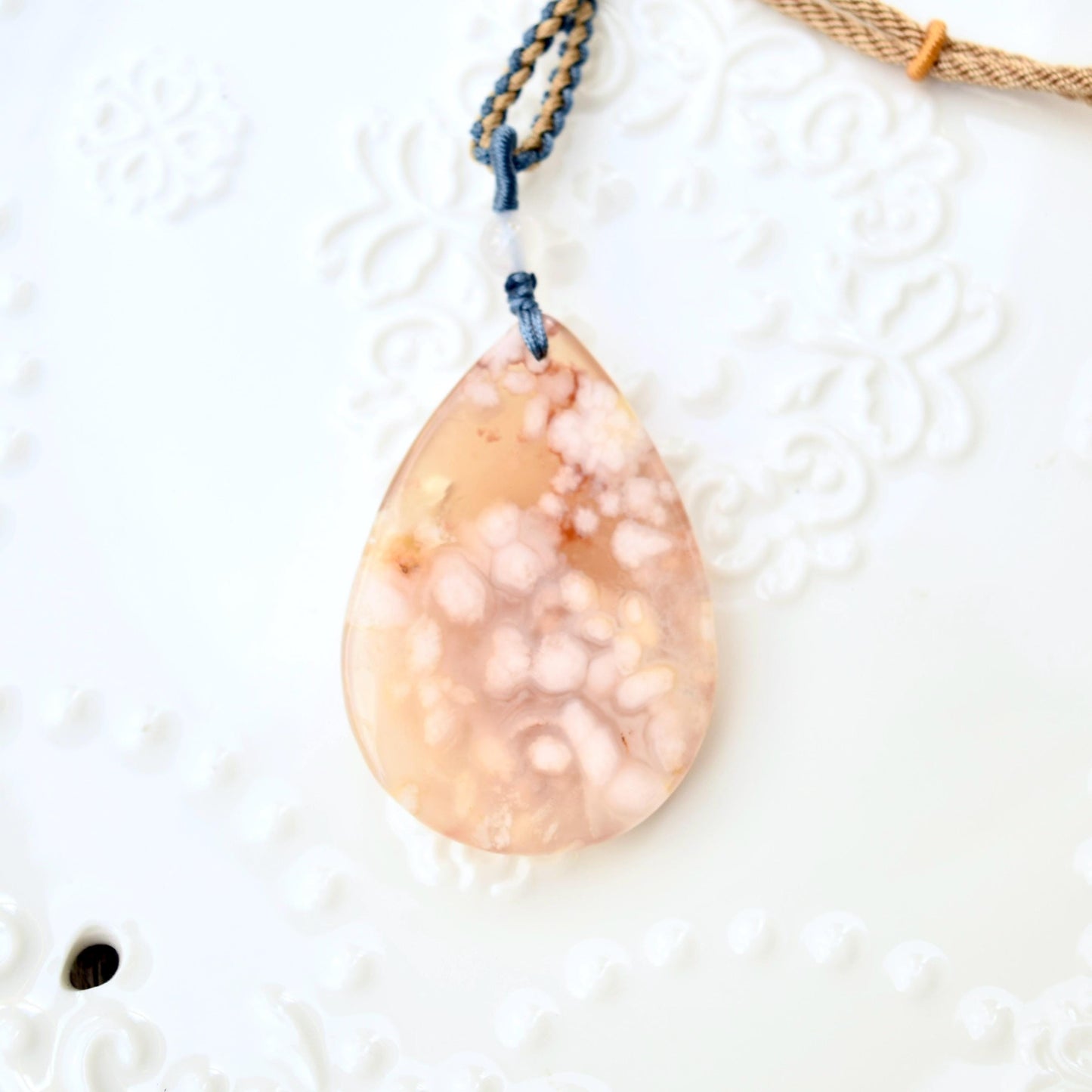 Sakura Agate TearDrop Pendant Necklace