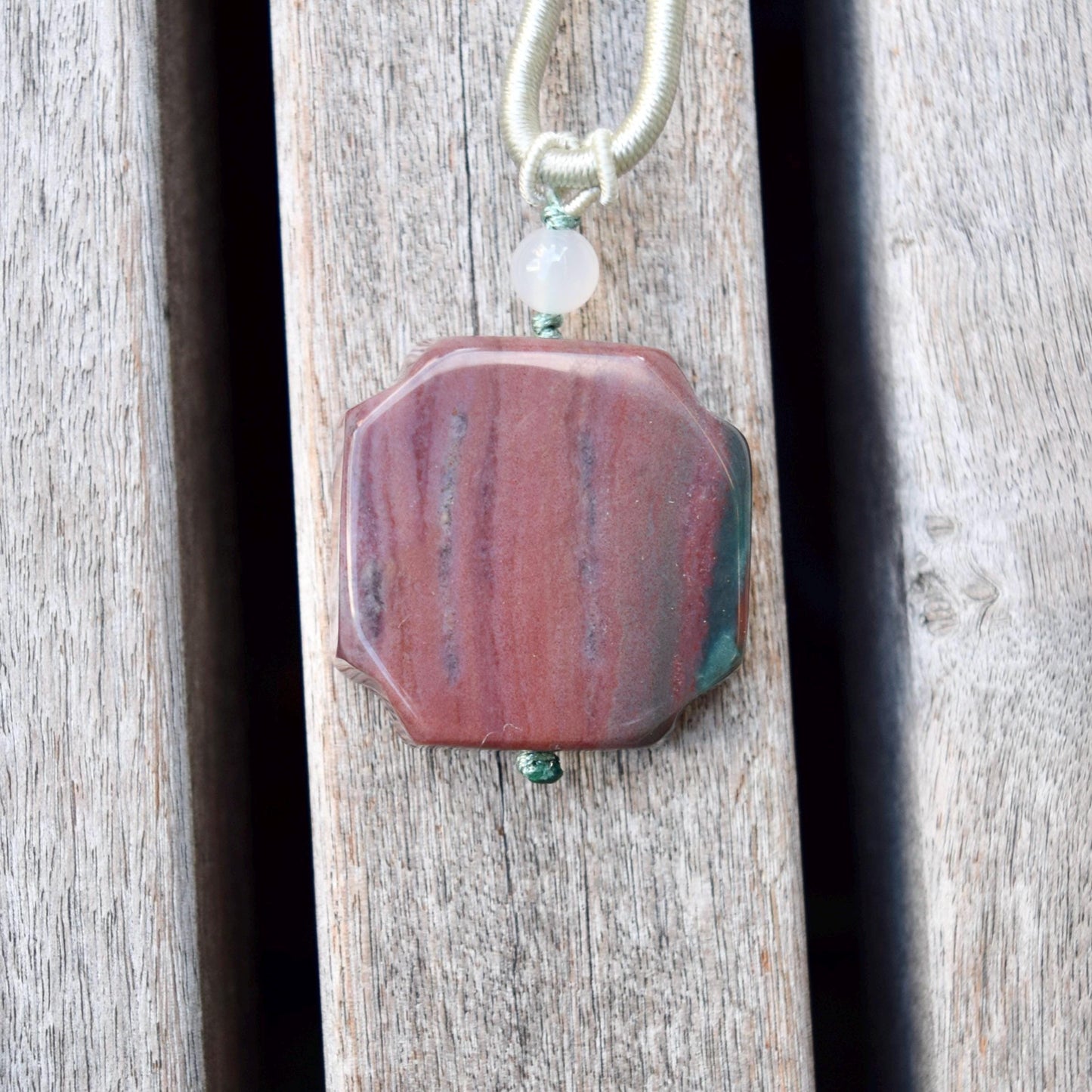 Rabbit Moon Pendant Rope Necklace - Ocean Jasper