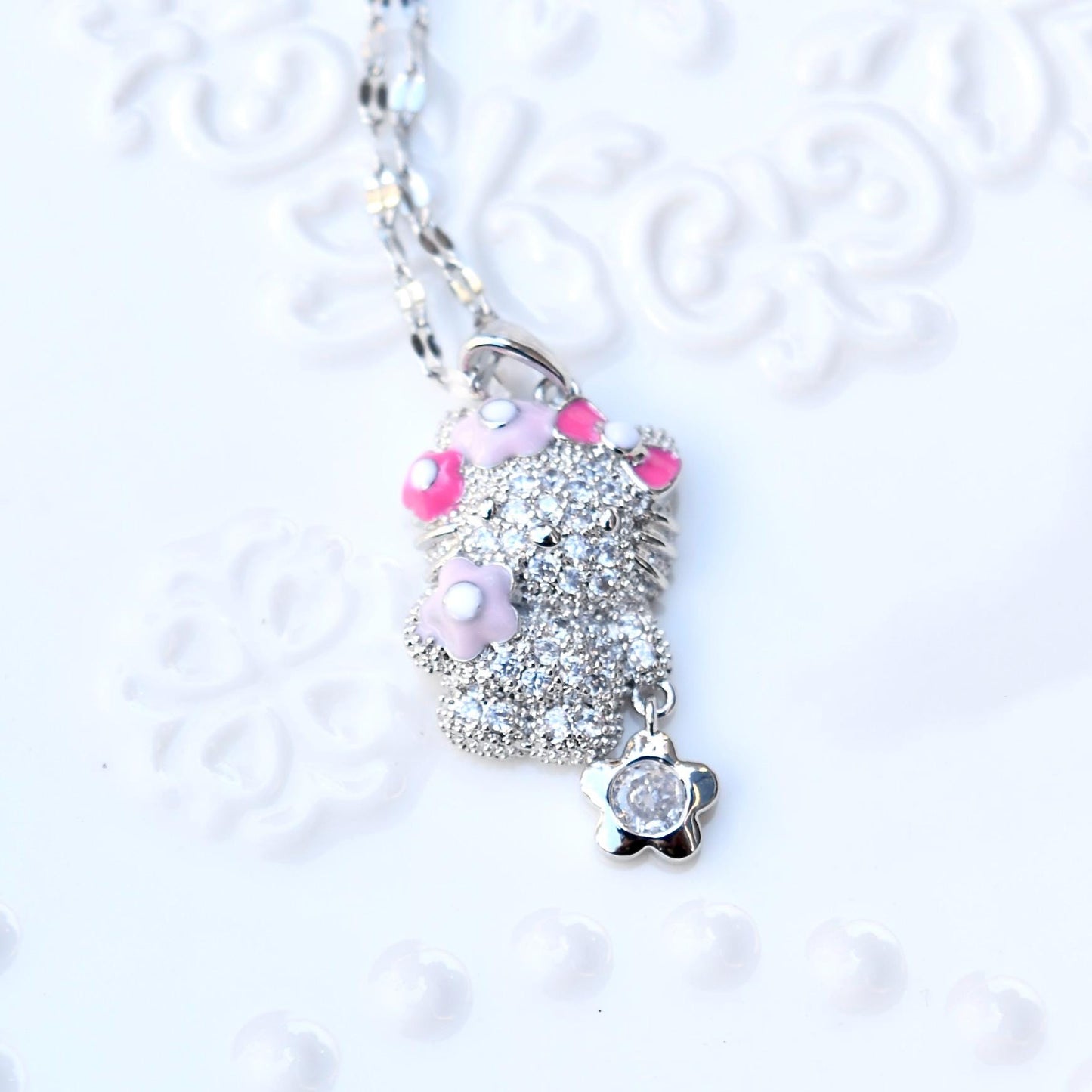 Crystal Kitty Cat Charm Golden Necklace - Sweet Style