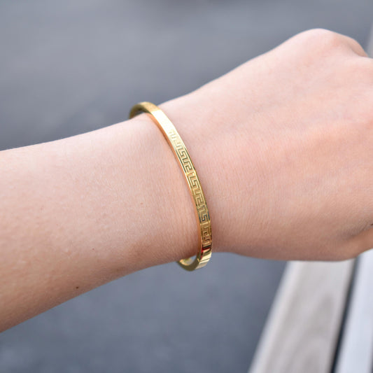 Golden Traditional Pattern Carved Bangle - Stainless Steel