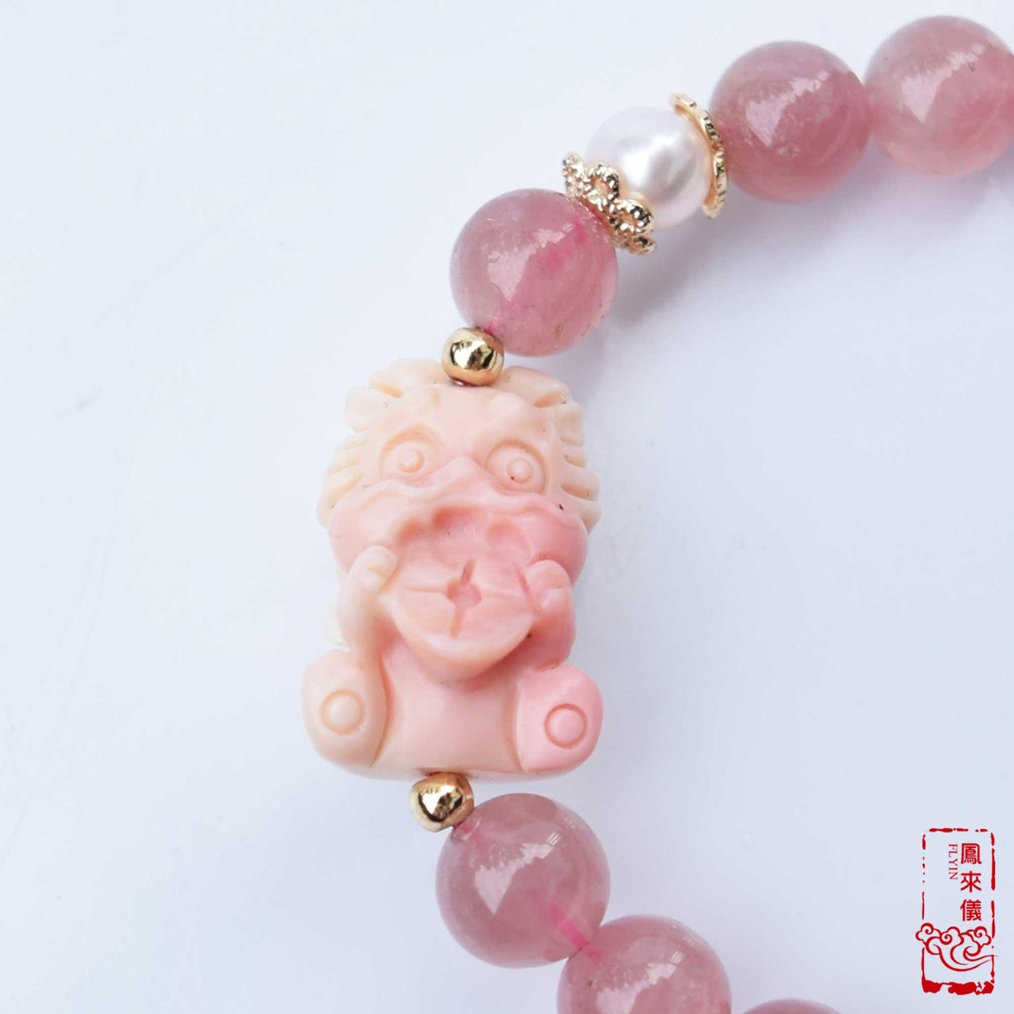 Coin Loin Charm Bracelet - Conch Shell Rose Quartz Beads