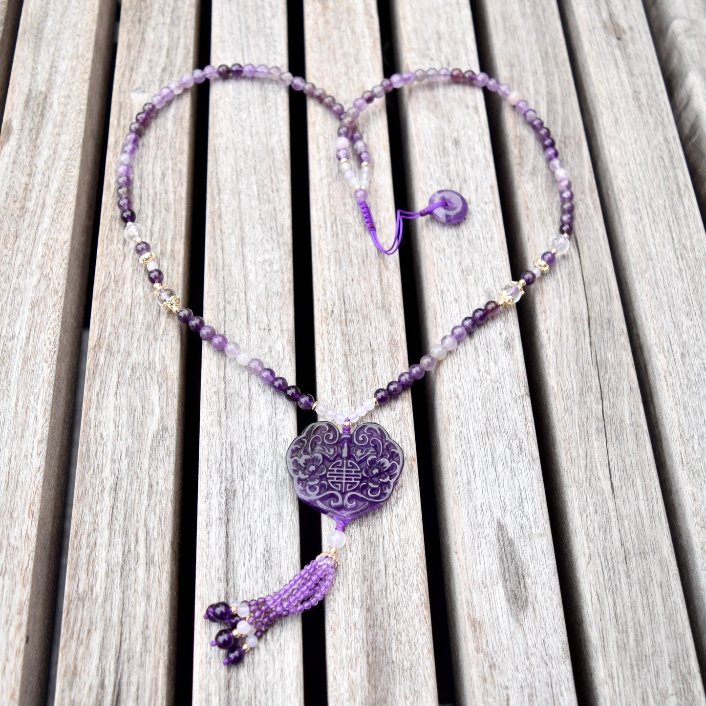 Amethyst Flora Lock Beaded Necklace