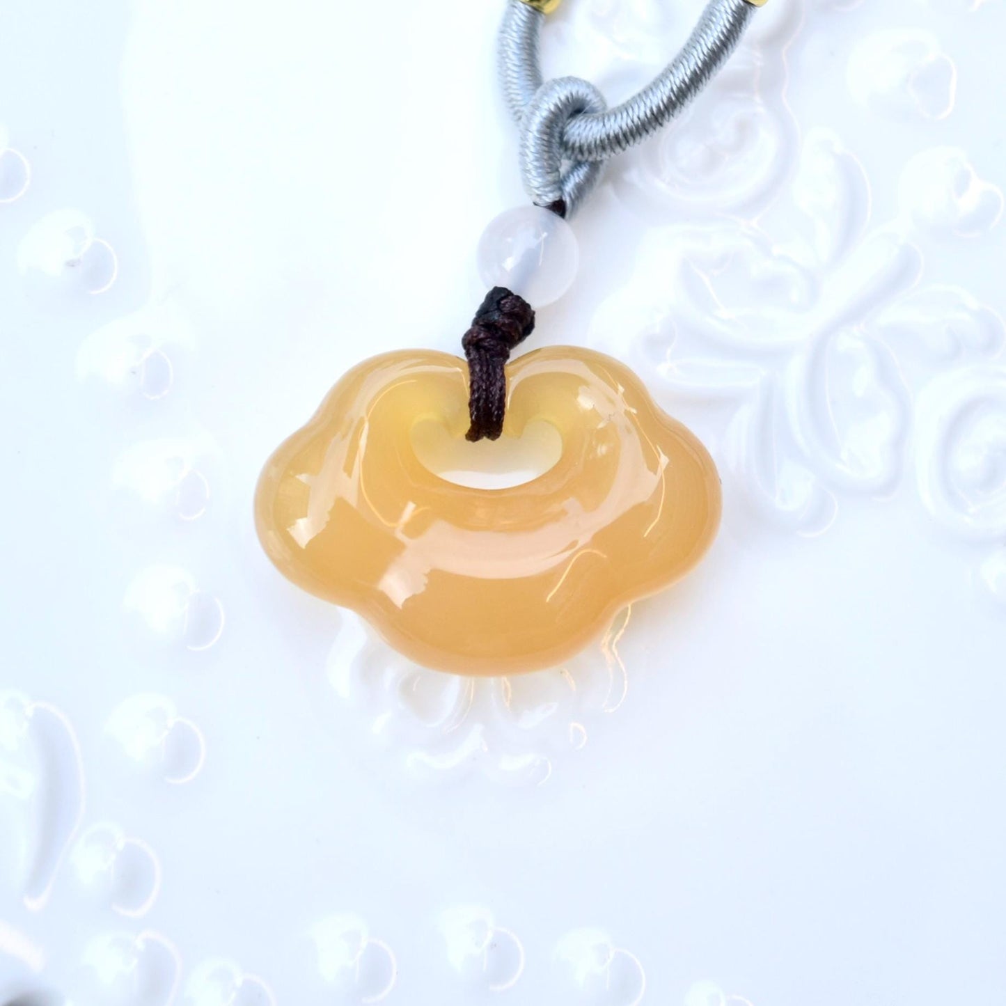 Ruyi Baby Lock Charm Necklace - Yellow Agate 如意寶寶锁