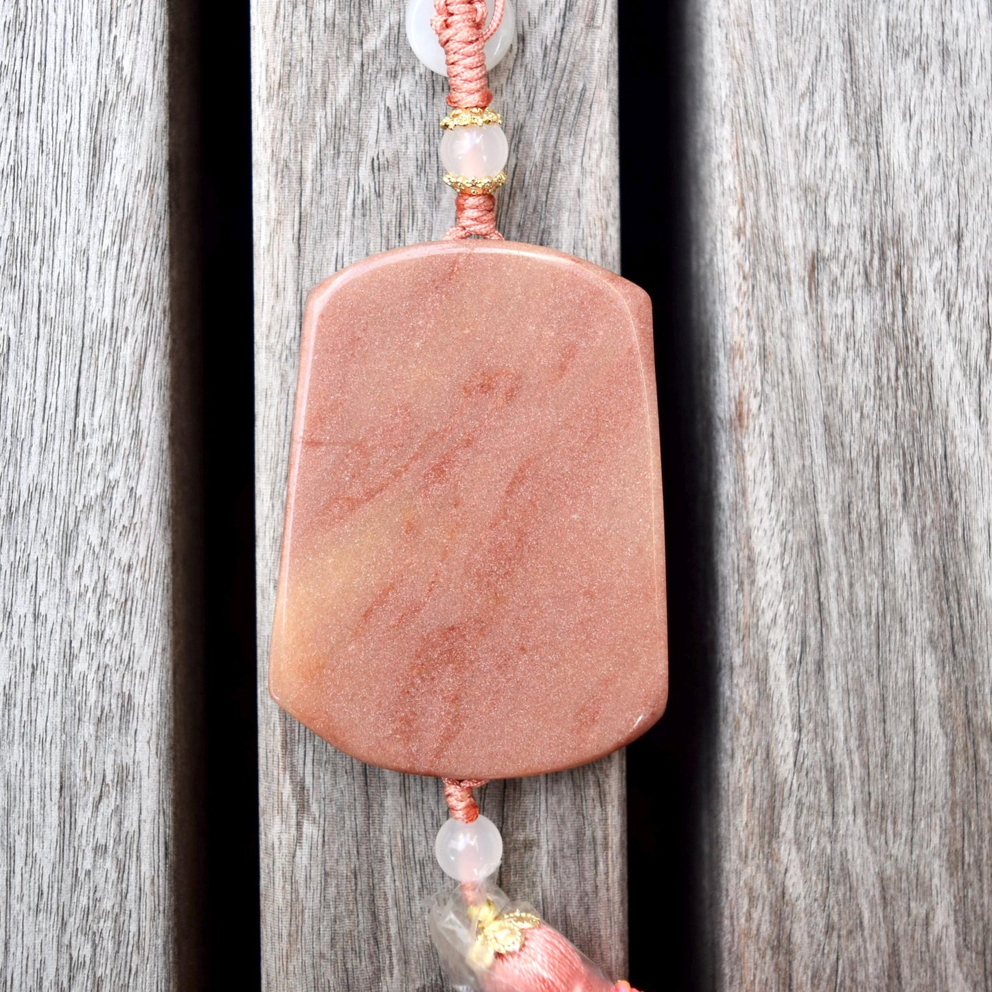 Pink Jade Bird Peony Bag Charm Keychain - Tassel Hanging Ornament