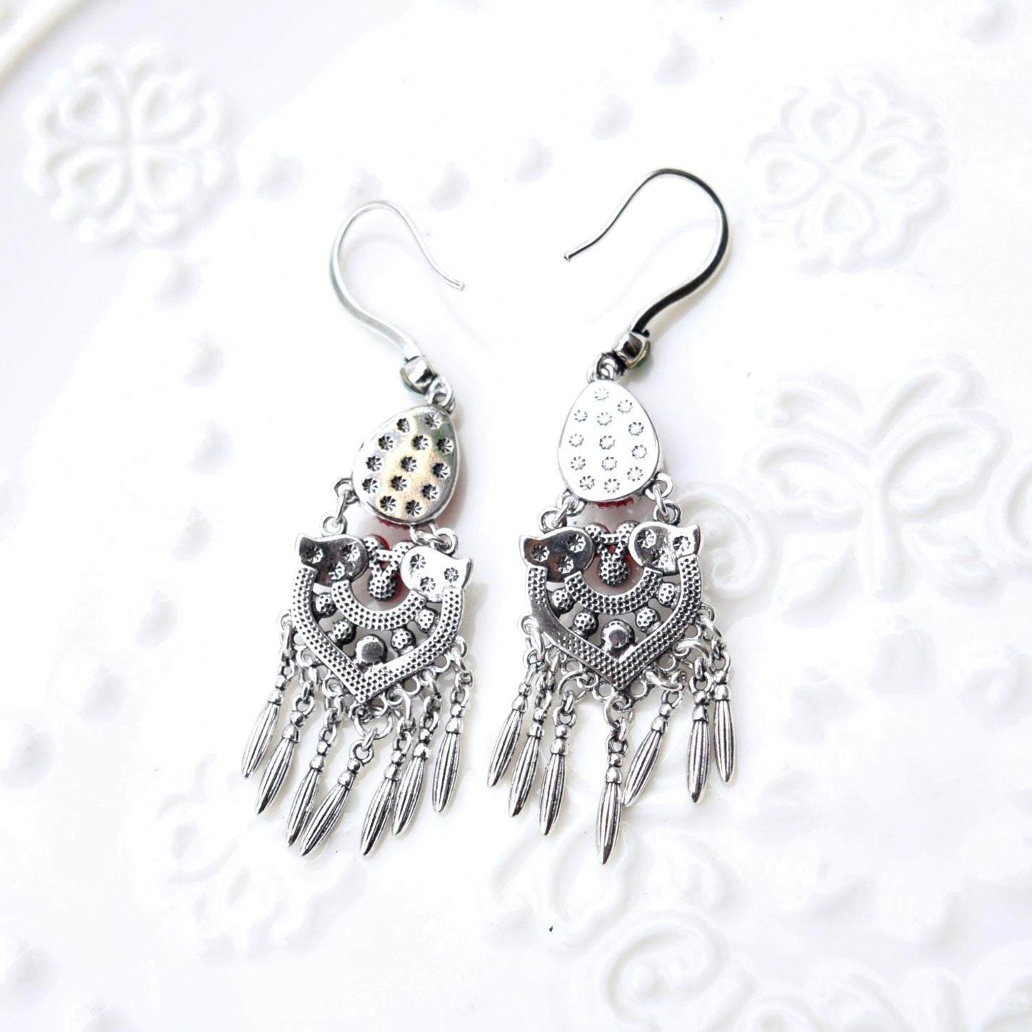 Red Tear Drop Crystals Earrings - Vintage Style Earrings