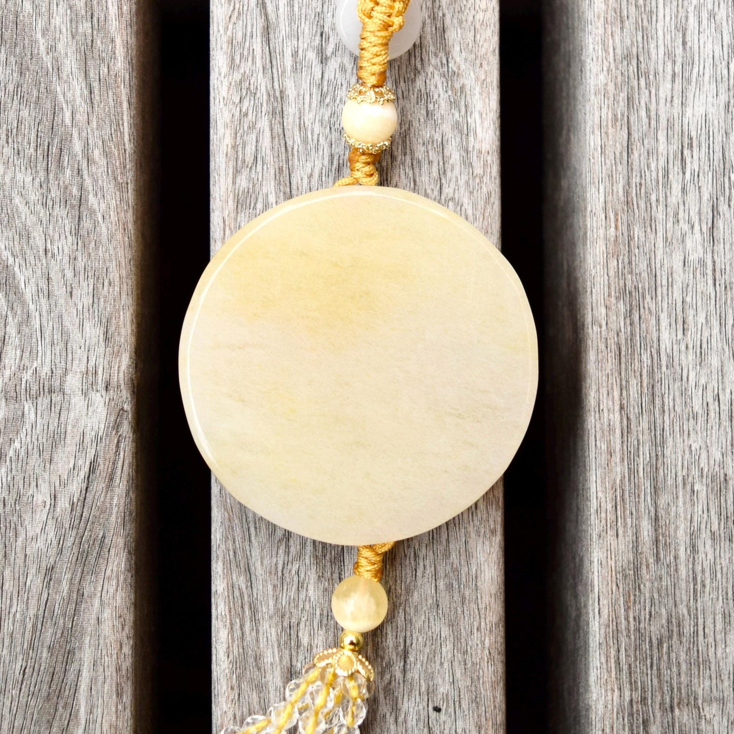 Yellow Lotus Fish Tassel Ornament - Chinese Jade Bag Charm