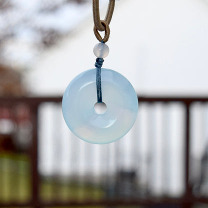 Blue Agate Peace Buckle Donut Necklace - 平安扣