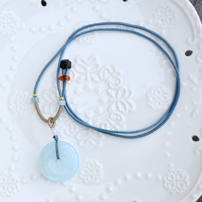 Blue Agate Peace Buckle Donut Necklace - 平安扣