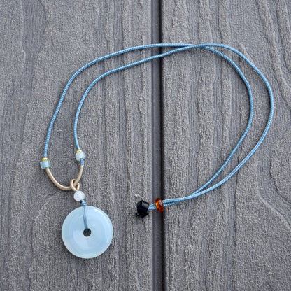 Blue Agate Peace Buckle Donut Necklace - 平安扣