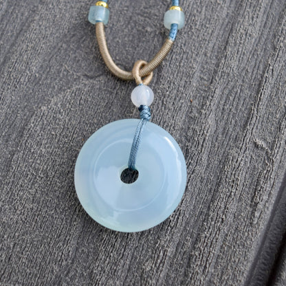 Blue Agate Peace Buckle Donut Necklace - 平安扣