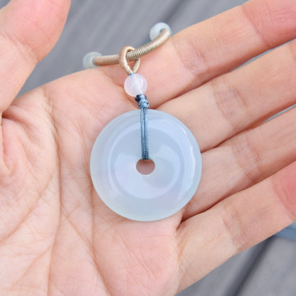 Blue Agate Peace Buckle Donut Necklace - 平安扣