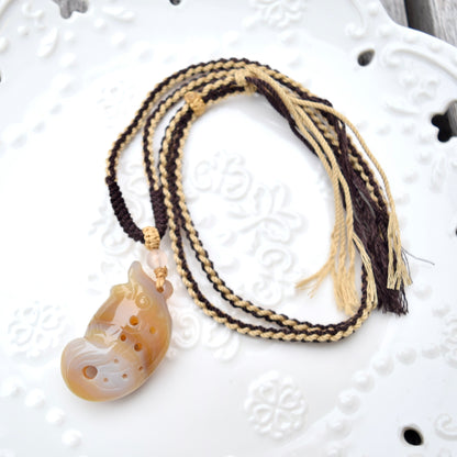 Agate Fish Pendant Necklace - Chinese Rope Necklace