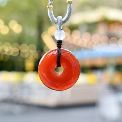 Red Agate Peace Buckle Donut Necklace - 平安扣
