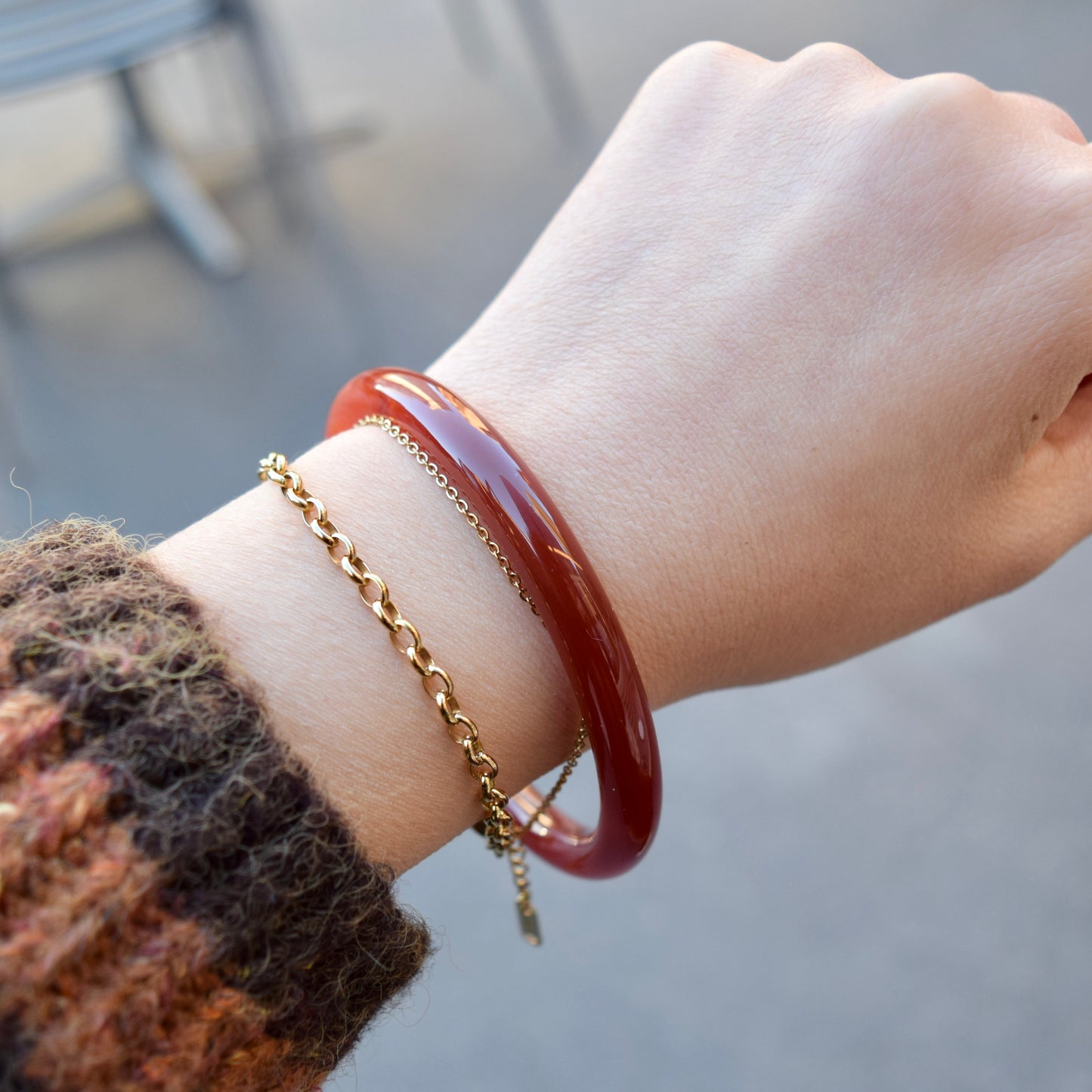 61.3 mm Red Agate Bangle: Chinese Jade-like Stone