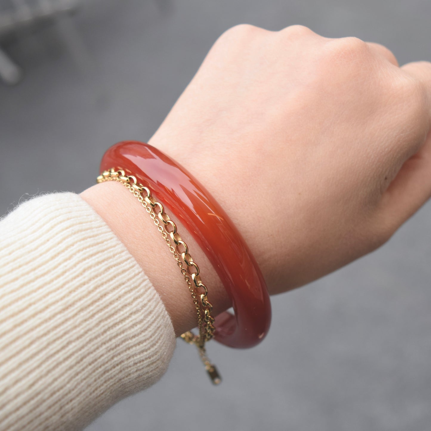 60.2 mm Red Agate Bangle: Chinese Jade-like Stone