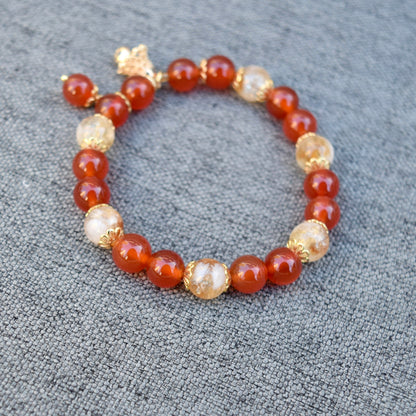 Red Agate Citrine Beaded Bracelet - Bell Charm