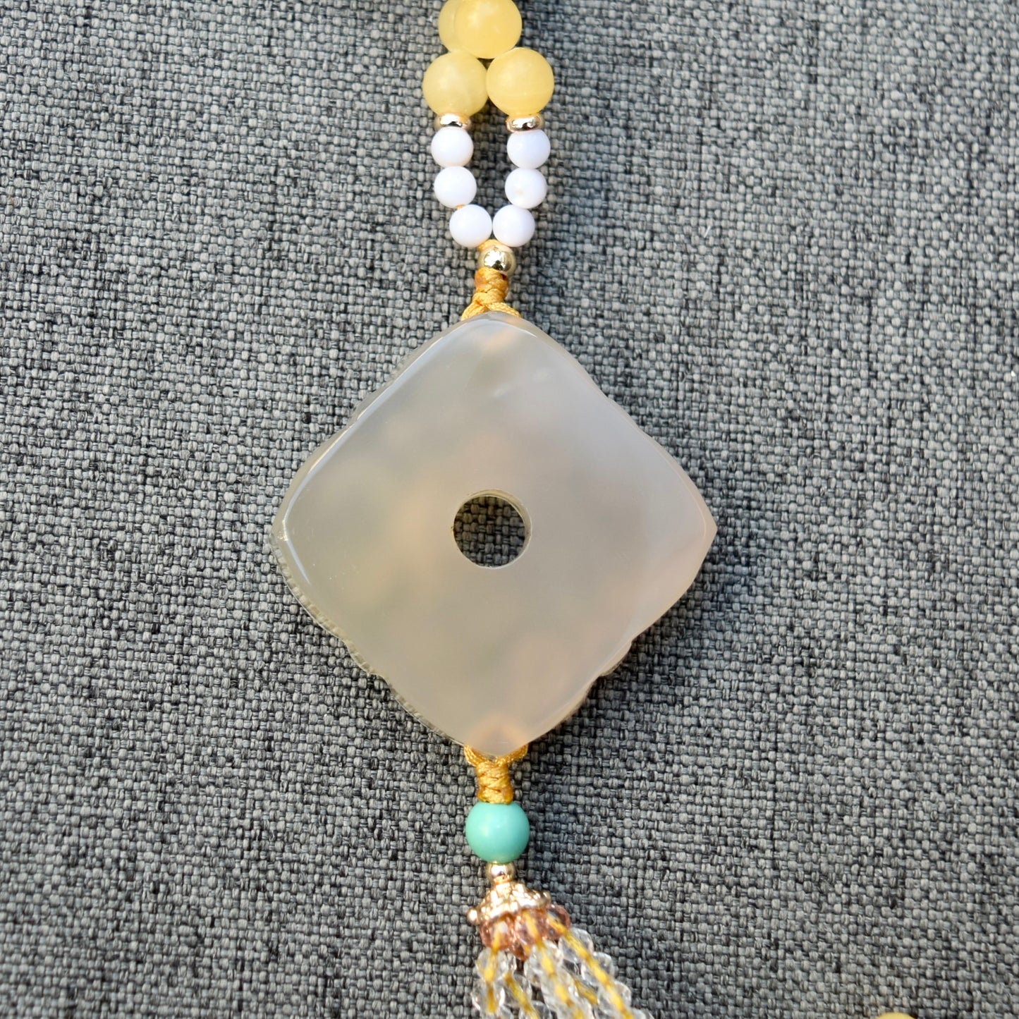 Agate Ruyi Flower Charm Yellow Jade Necklace