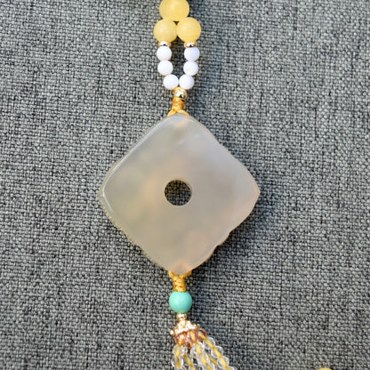 Agate Ruyi Flower Charm Yellow Jade Necklace