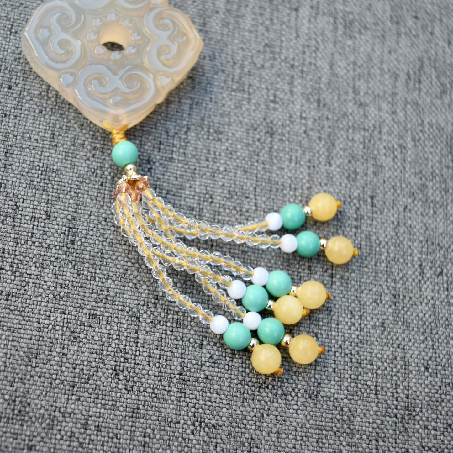Agate Ruyi Flower Charm Yellow Jade Necklace
