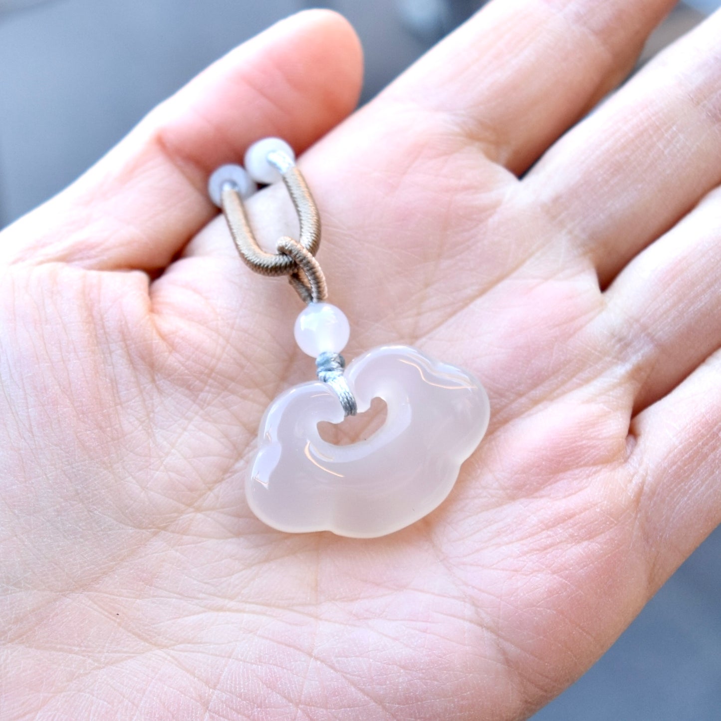 White Agate Ruyi Baby Lock Jade Pendant Necklace - 如意寶寶锁