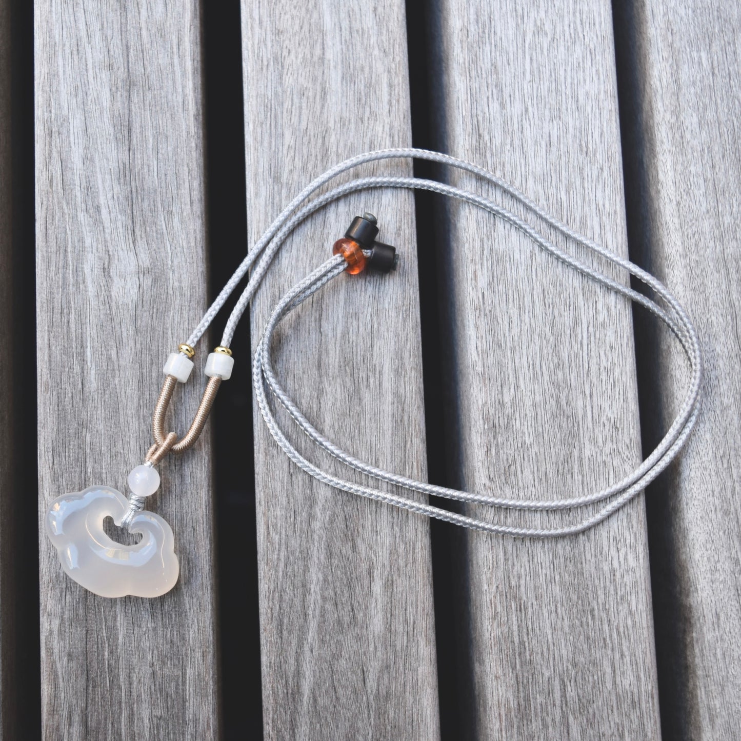 White Agate Ruyi Baby Lock Jade Pendant Necklace - 如意寶寶锁