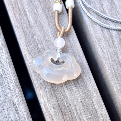White Agate Ruyi Baby Lock Jade Pendant Necklace - 如意寶寶锁