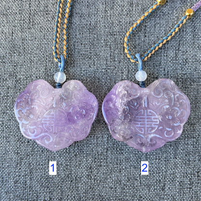 Purple Flora Lock Pendant Rope Necklace - Amethyst