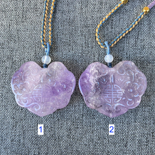 Purple Flora Lock Pendant Rope Necklace - Amethyst