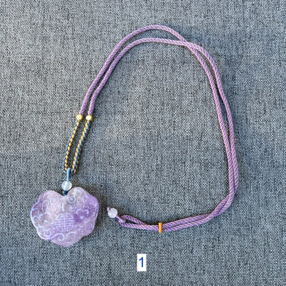 Purple Flora Lock Pendant Rope Necklace - Amethyst
