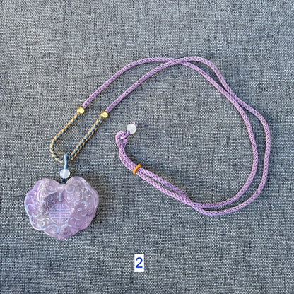 Purple Flora Lock Pendant Rope Necklace - Amethyst