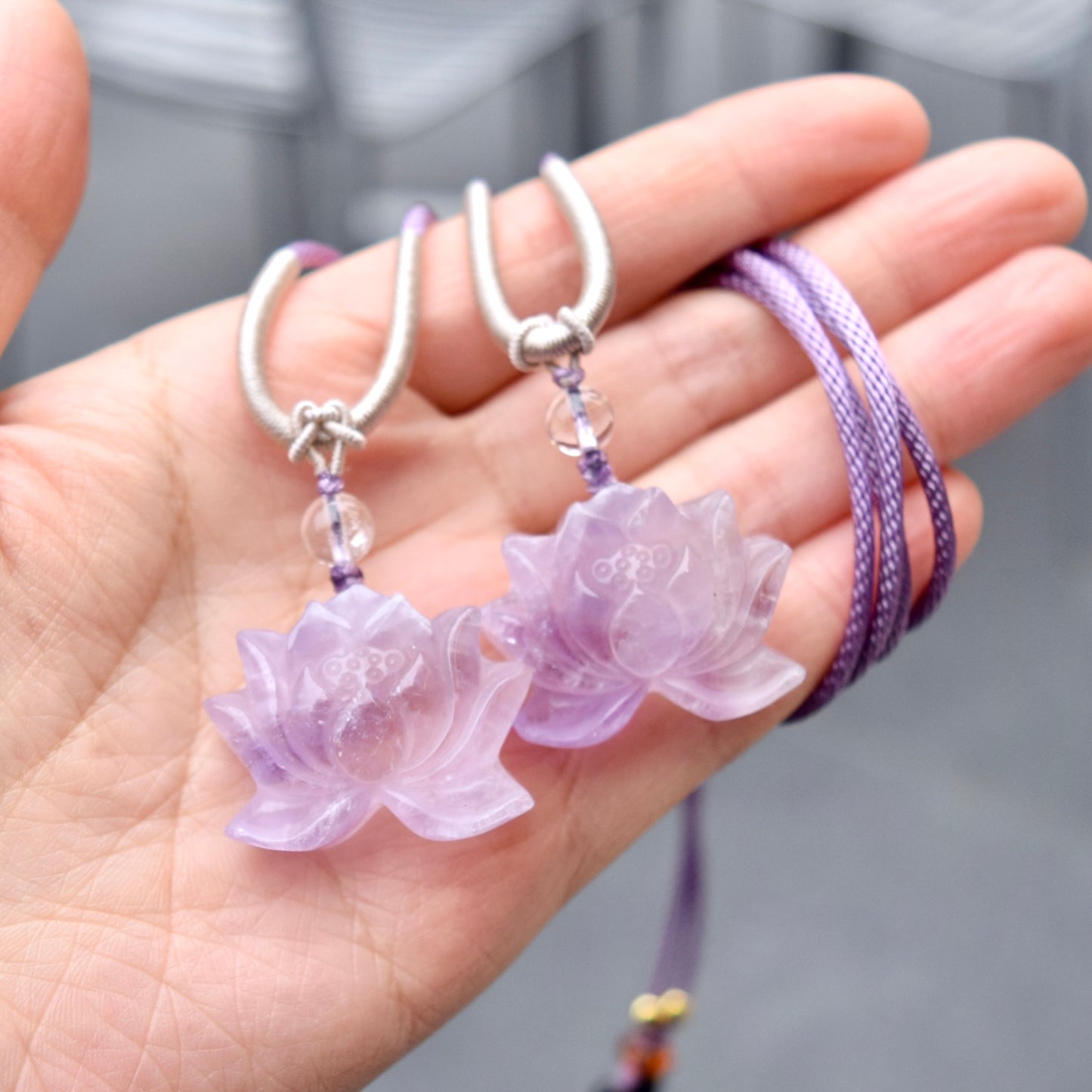 Amethyst Lotus Necklace - Lavender Purple Crystal