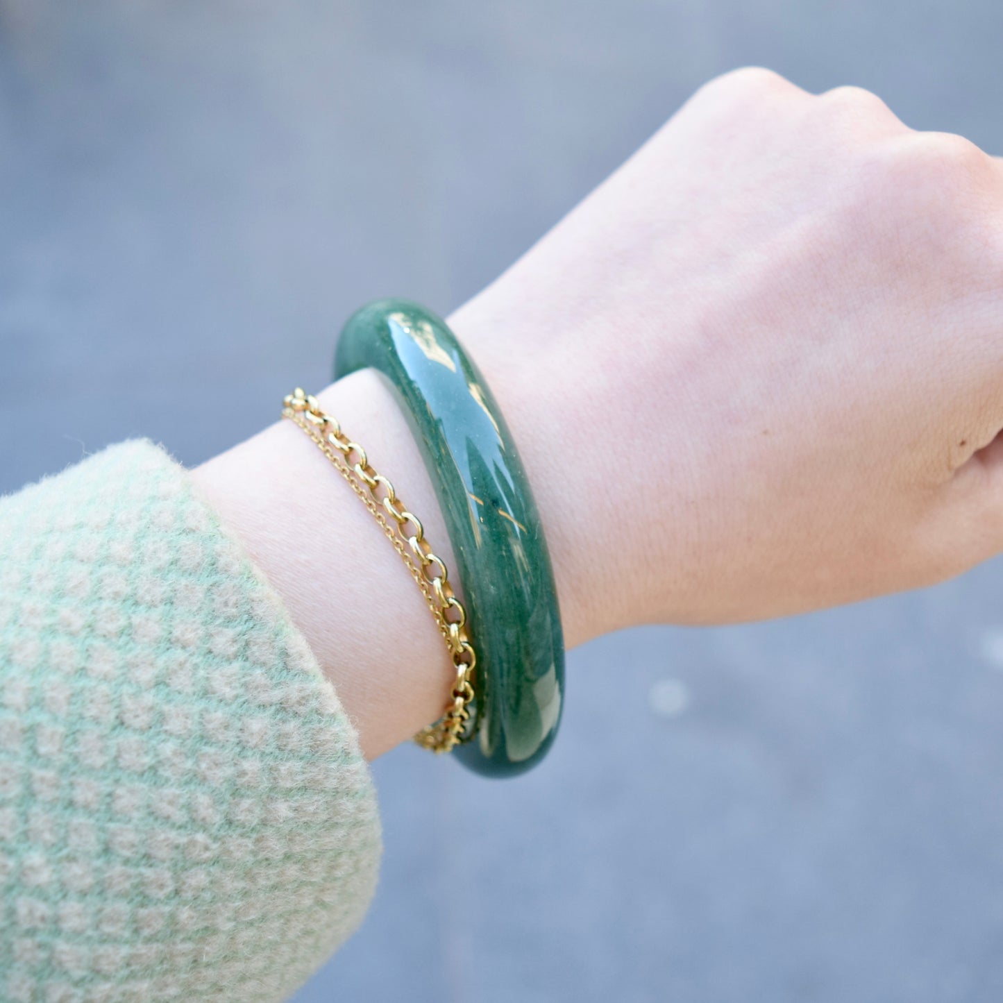 57.6 mm Green Aventurine Bangle - Quartz Jade Bangle Bracelet