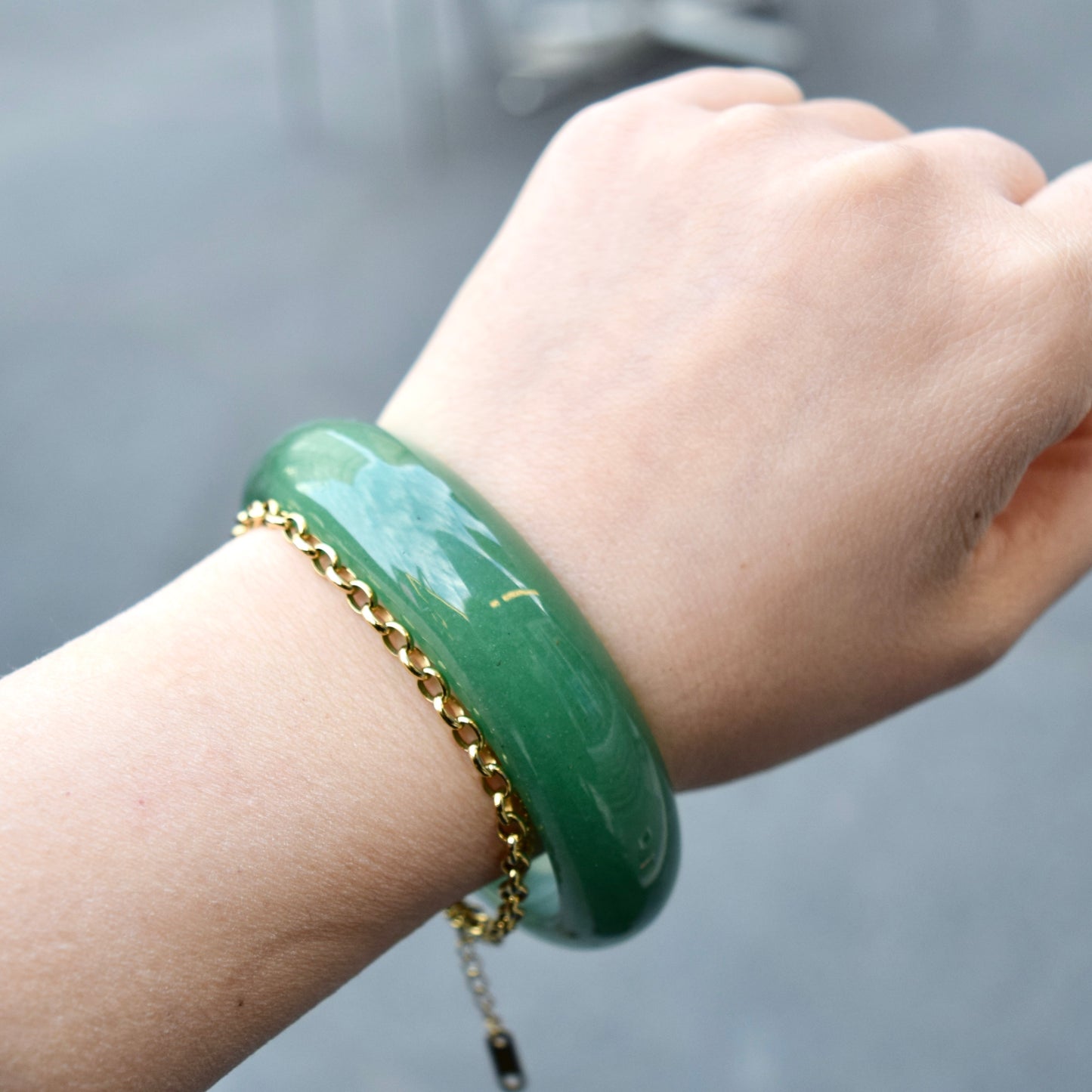 60.7 mm Green Aventurine Bangle - Quartz Jade Bangle Bracelet