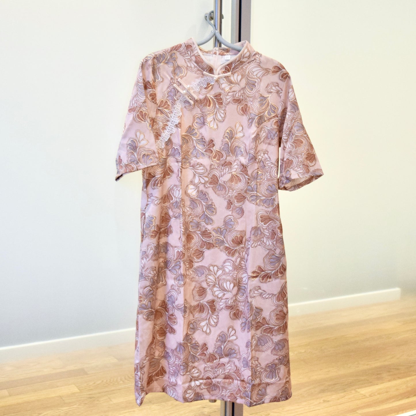 Beige Cashew Flower Qipao - A Line Dress