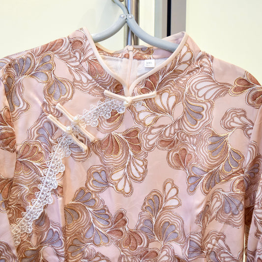 Beige Cashew Flower Qipao - A Line Dress