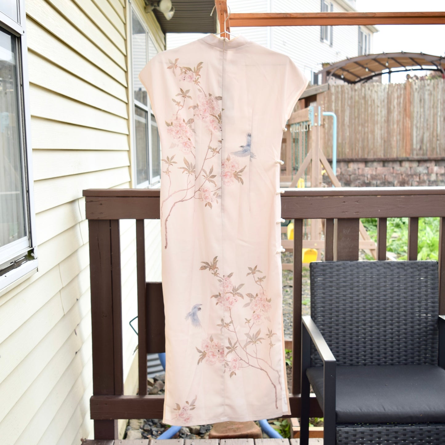 Beige Pink Bird Flowers Qipao Dress - Chinese Traditional Cheongsam