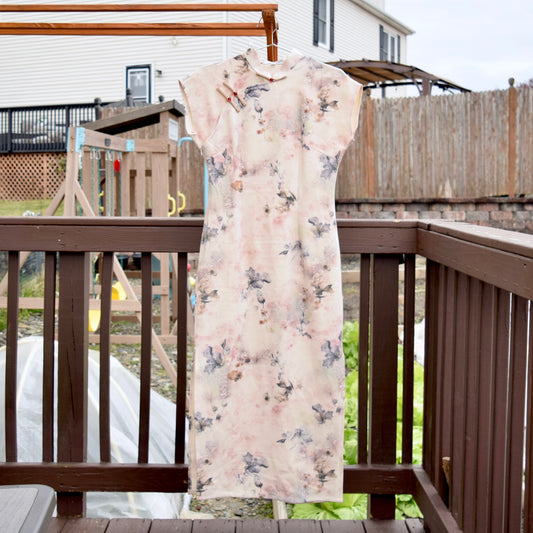 Beige Pink Flora Printed Qipao Long Dress - Chinese Traditional Cheongsam