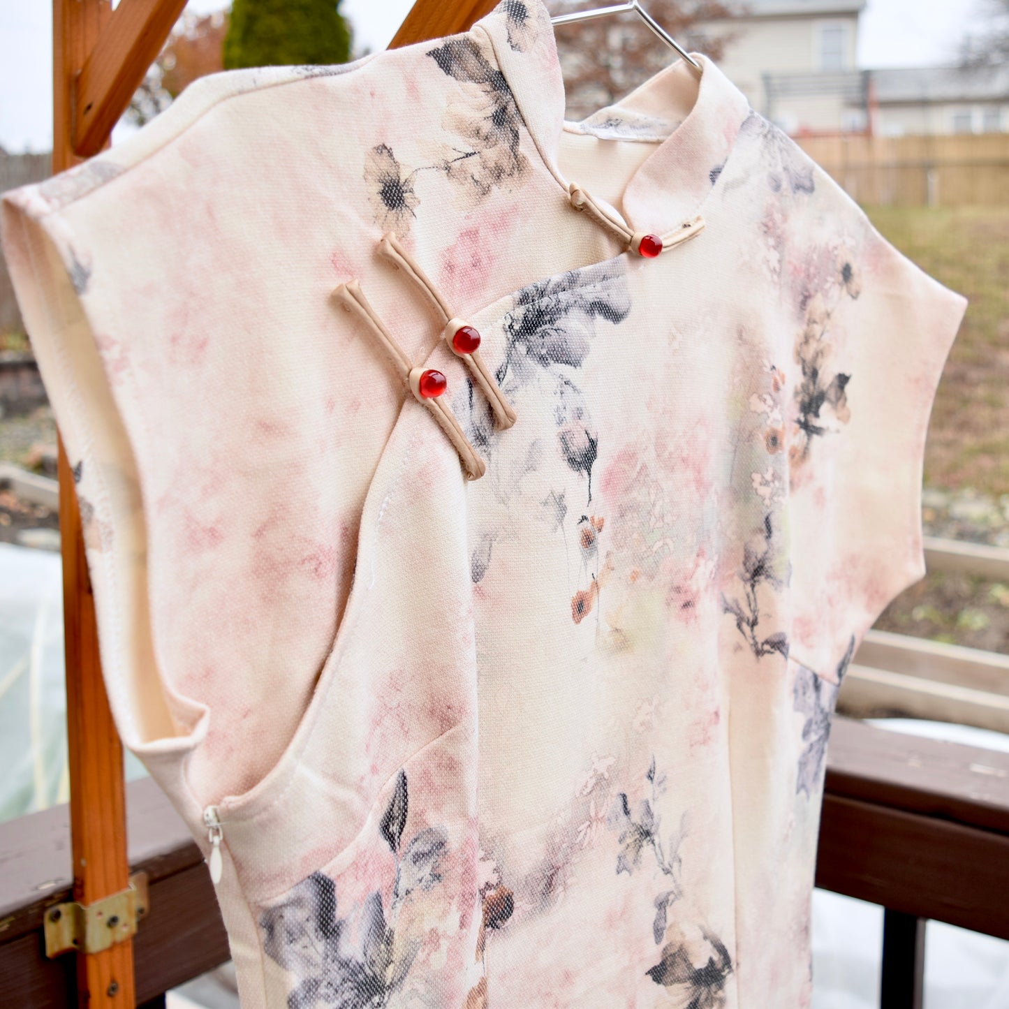 Beige Pink Flora Printed Qipao Long Dress - Chinese Traditional Cheongsam