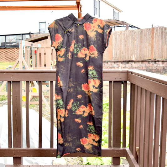 Black Flora Qipao Long Dress - Chinese Traditional Cheongsam