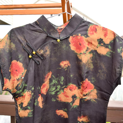 Black Flora Qipao Long Dress - Chinese Traditional Cheongsam