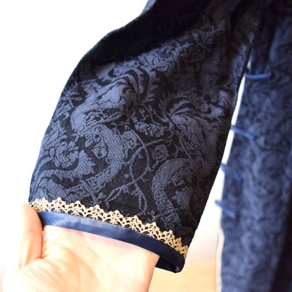 Navy Blue Flora Lace Qipao Midi Dress - Chinese Cheongsam