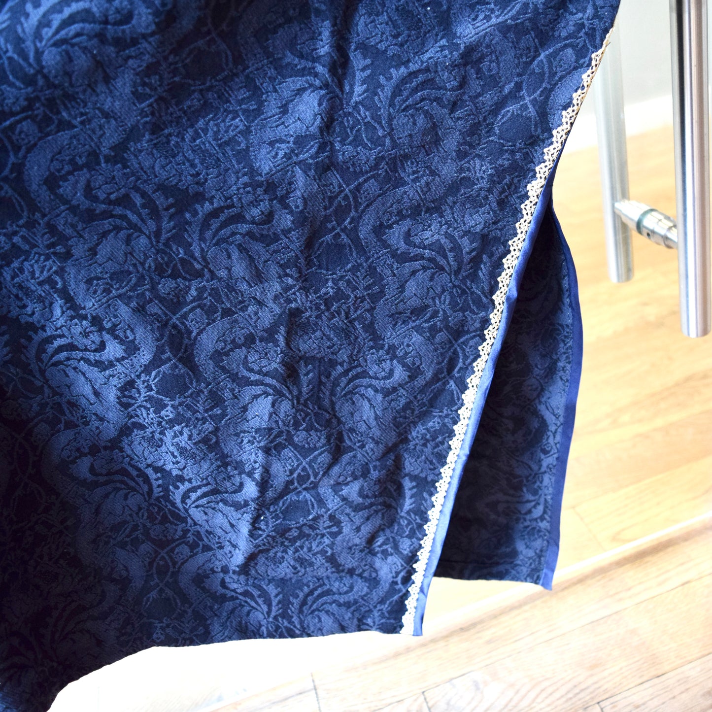 Navy Blue Flora Lace Qipao Midi Dress - Chinese Cheongsam