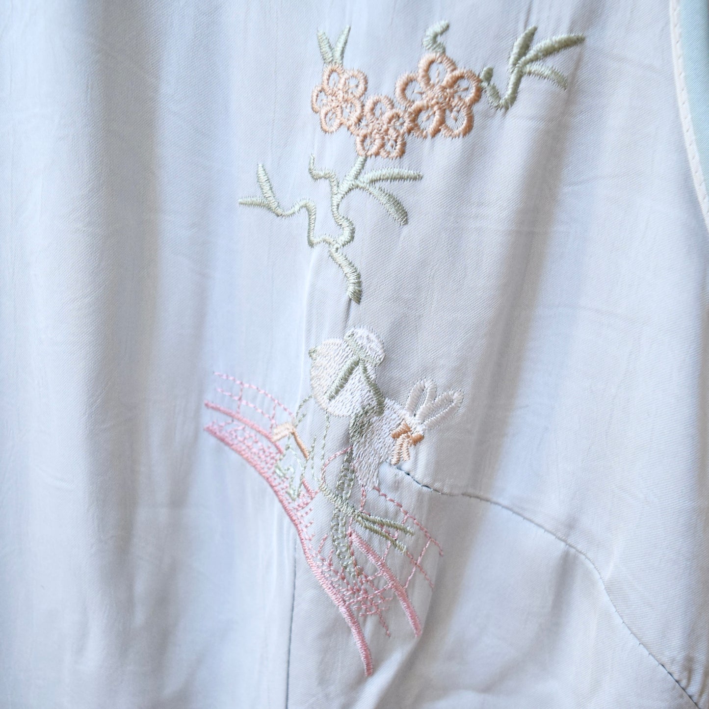 Blue Flora Rabbit Embroidered Qipao Sleeveless Dress - Chinese Cheongsam