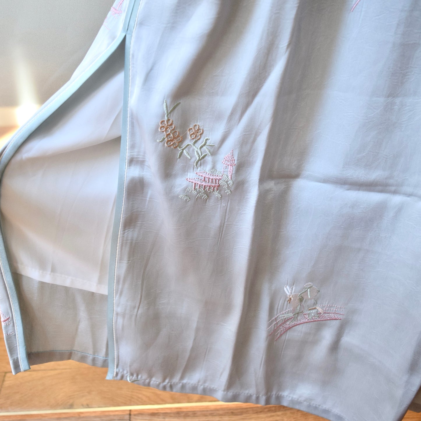 Blue Flora Rabbit Embroidered Qipao Sleeveless Dress - Chinese Cheongsam