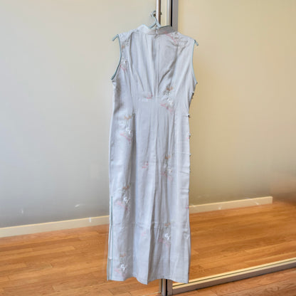 Blue Flora Rabbit Embroidered Qipao Sleeveless Dress - Chinese Cheongsam