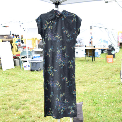 Black Butterfly Printed Qipao Long Dress - Chinese Traditional Cheongsam