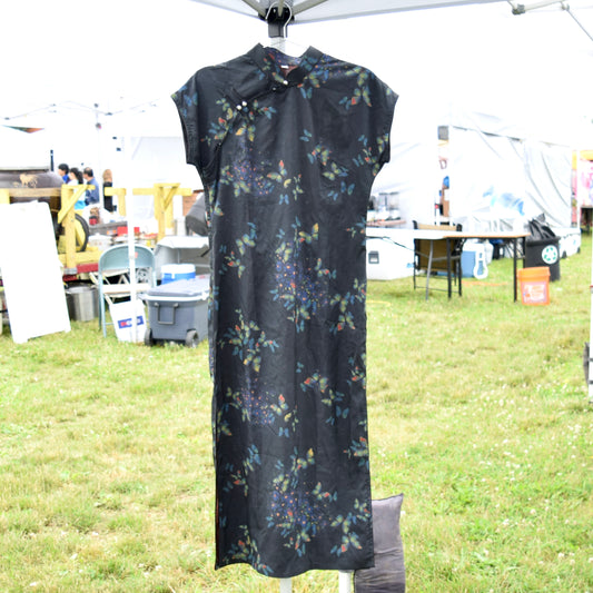 Black Butterfly Printed Qipao Long Dress - Chinese Traditional Cheongsam